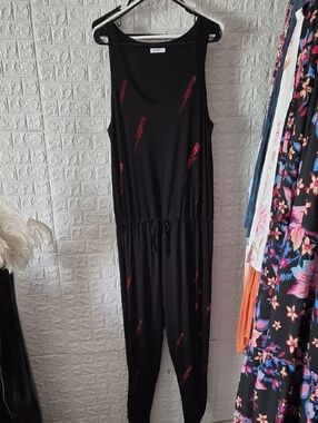 Lauren Moshi Black Jumpsuit with Red crystal Lightning Details